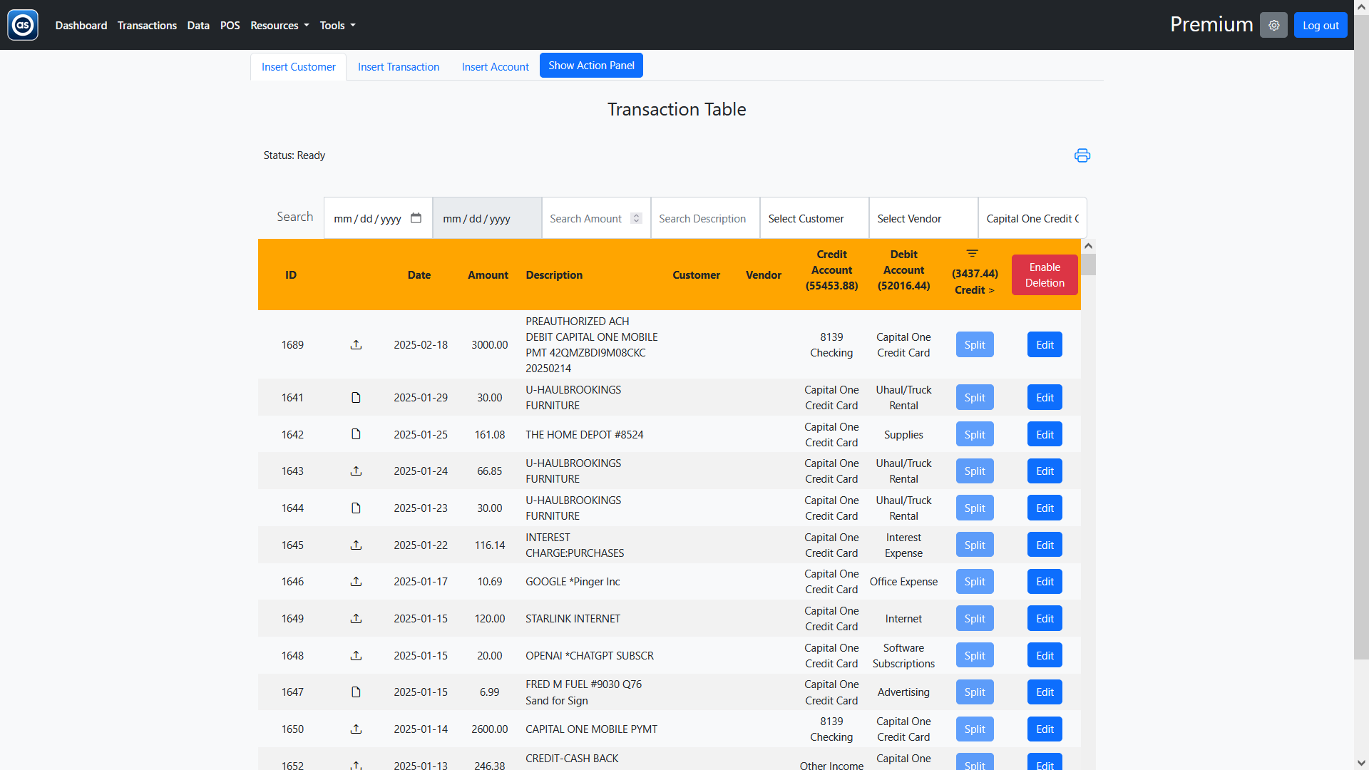 Transaction Table Screenshot